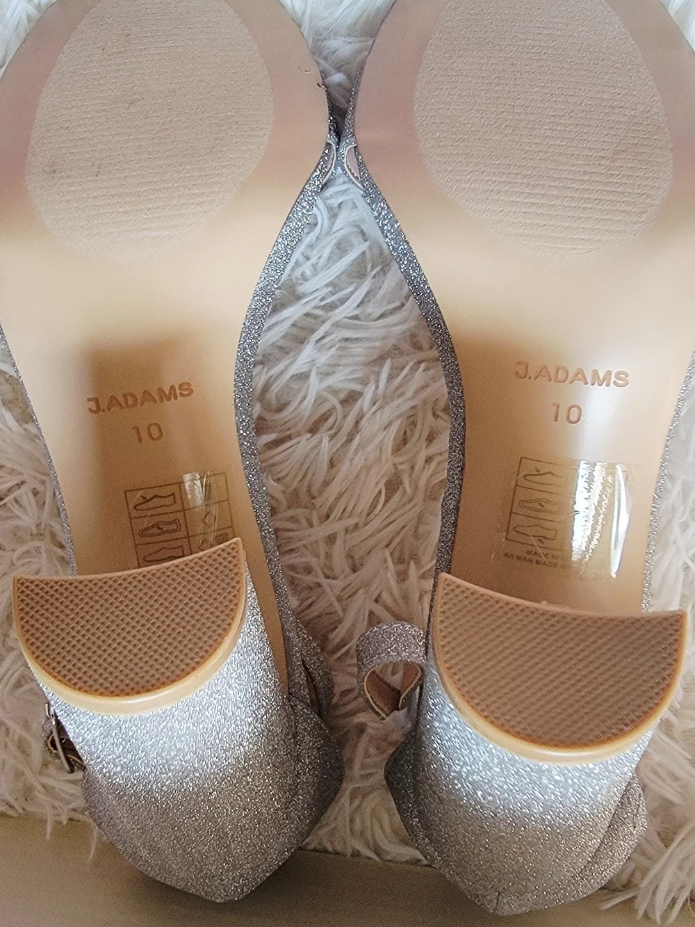 NWB J.Adams Silver Glitter Block Heel Sandals Sz 10